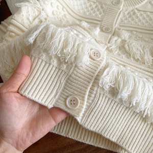 Cardigans en tricot acrylique imperméables pour enfants, style européen-américain, avec franges ajourées, manteaux pour filles, <span class=keywords><strong>printemps</strong></span>-automne - Product Image 6