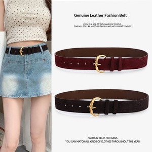<span class=keywords><strong>Ceinture</strong></span> large vintage pour <span class=keywords><strong>femme</strong></span>, nouveau style Hong Kong, en cuir de vachette et <span class=keywords><strong>velours</strong></span>, avec boucle en cuivre, accessoire de mode haut de gamme pour manteaux, robes et taille. - Product Image 1