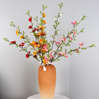 Branche de fleur de pêcher artificielle faite à la main, fleur en soie à longue tige, feuilles vertes en tissu pour la décoration florale de la maison, du vase ou de mariage