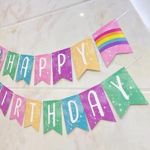 Banderín con letras <span class=keywords><strong>de</strong></span> feliz cumpleaños para bebé, guirnalda con gradiente <span class=keywords><strong>de</strong></span> tema <span class=keywords><strong>de</strong></span> <span class=keywords><strong>unicornio</strong></span>, arcoíris, decoración para fiesta <span class=keywords><strong>de</strong></span> un segundo cumpleaños, 1/2 - Product Image 3