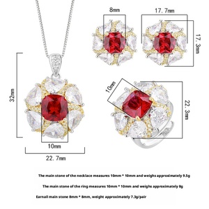 Fashion Eco-friendly Copper Gold Plated 10-8MM Red Color Cubic Zirconia Temperament Pendant Necklace and <b>Earring</b> <b>Set</b> for Women - Product Image 2