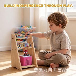 Wooden Children's Toy Storage Rack With <b>Speaker</b> Multi Functional Organizer For Kids Room <b>Standing</b> Type Rectangle Shape - Product Image 2