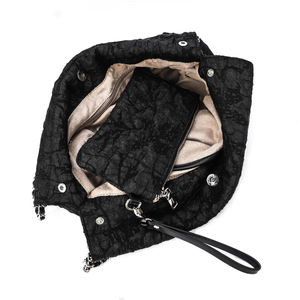 Sac en coton, design simple, noir et blanc, pour femme, avec bouton magnétique, sacs solides plissés et froissés avec chaîne - Product Image 6