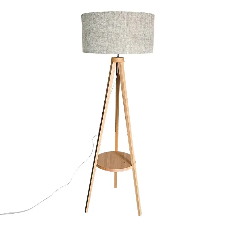 Lampu lantai Linen dekorasi kamar tidur Sofa kreatif Modern Nordic lampu kayu dengan meja