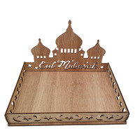 Plateau en bois pour Ramadan Eid avec conception de mosquée et d'étoile sculptée Vaisselle de fête musulmane Artisanat sculpté creux pour les célébrations
