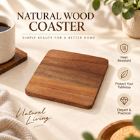 Sous-verres carrés en bois d'acacia, grain naturel rayé, pour tasses à café, verres, boissons chaudes ou froides, protection de table à la maison