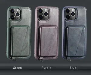Para Iphone 15 14 13 12 11 Pro <span class=keywords><strong>Max</strong></span> Samsung S20 S21 S22 <span class=keywords><strong>S23</strong></span> PU Funda de cuero Funda para teléfono móvil con tarjetero Correa para la muñeca - Product Image 1