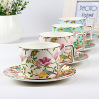 Service à café et à thé de luxe, écologique, classique, motif floral royal européen, fait main, en porcelaine fine, sans BPA, tasse et soucoupe