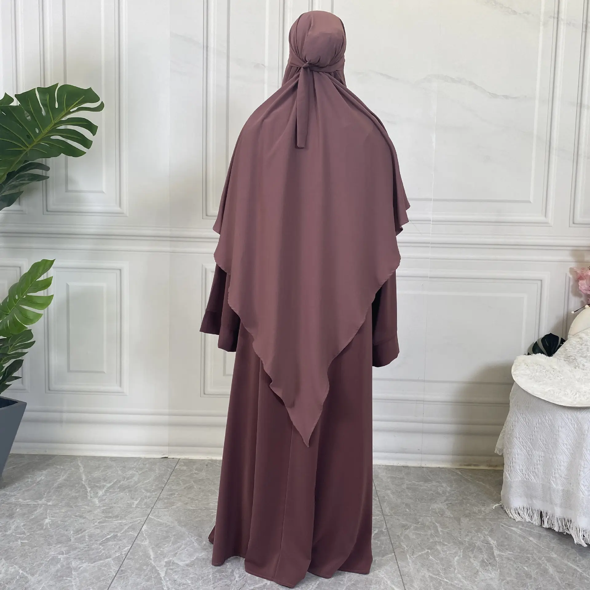 Middle East Dubai Turkey Solid Color Dress Fashion Hijab Styles Nida Scarf For Muslim Ladies Khimar Hijab Women