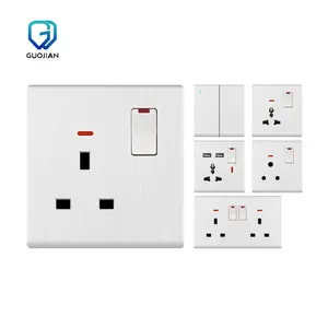 T43 vertical grain white UK standard Electric switches 10A 16A 250V light electrical wall switch socket 86*86mm for home
