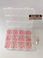 Vente chaude : Kit de 12 compartiments de strass pour ongles en résine, nœuds, perles, cristaux et fleurs pour salon de beauté