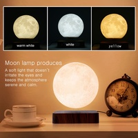 Veilleuse Lune Lévitante Imprimée en 3D, Lampe LED Flottante Magnétique Créative, Base en Bois, Tactile, Batterie pour Bureau, Maison, Chambre
