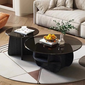 Mesa de Centro Moderna para Sala de Estar, de Vidrio, Color Roble, Forma Triangular, Fácil de Armar, Mesa de Café - Product Image 2