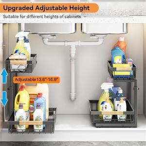 Fabrication de supports de rangement personnalisés pour cuisine salle de bain sous évier organisateur de fournitures de nettoyage rangement à 2 niveaux en fil métallique - Product Image 5