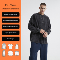 T-shirt à manches longues en coton pur 235g, style streetwear, noir délavé, pour adolescents, jeunes, automne-hiver, effet délavé à l'acide, pour garçons et filles