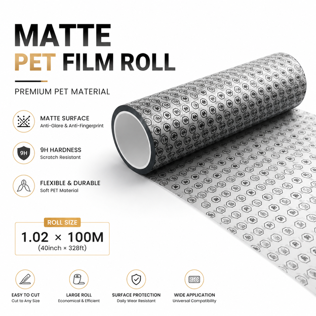 Wholesale 9H Nano Matte PET Film Roll with Anti Glare Surface Scratch Resistant Soft Film Material Screen Protector Manufacture