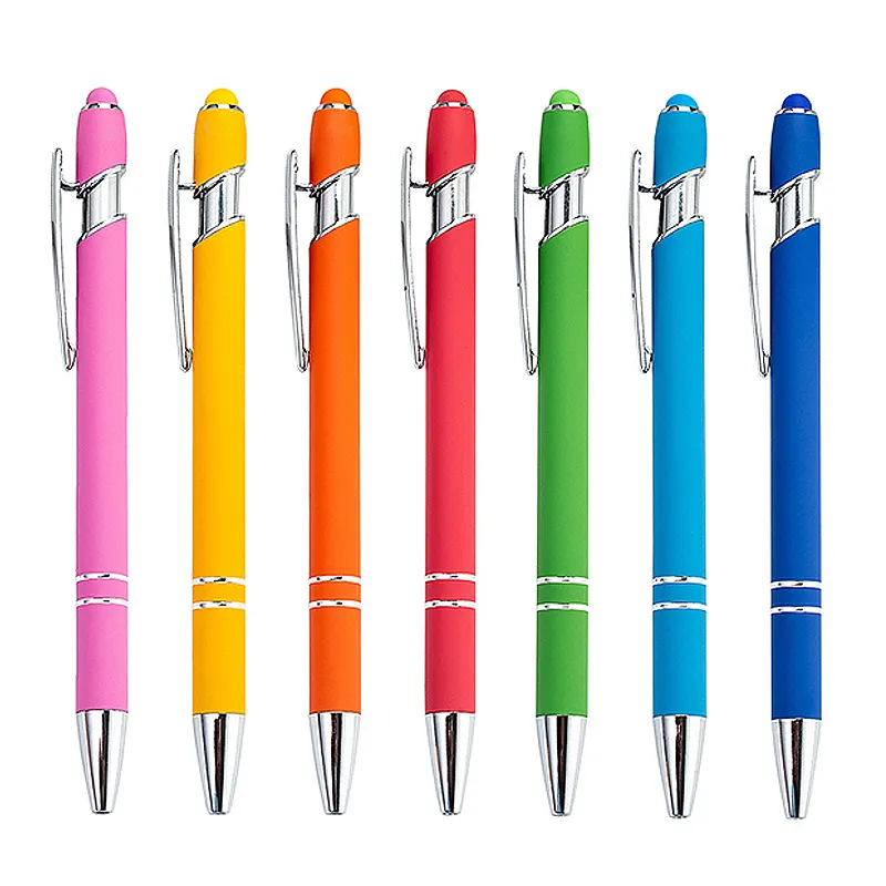 Sfera metallica blu logo personalizzato penna a sfera con stilo multifunzione personalizzabile nuova penna Touch 2 in 1 in metallo