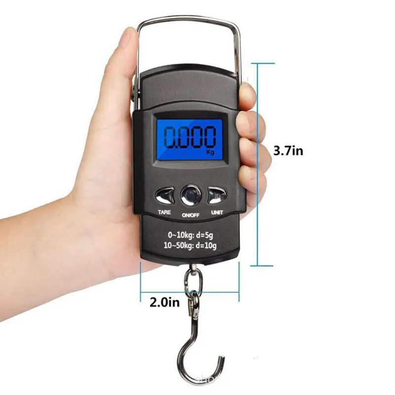 50kg X 10g Mini Digital Scale for Fishing Luggage Travel Weighting Steelyard Portable Electronic Hanging Hook Scale Hand Scales