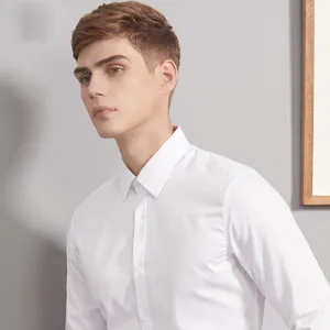 Customized Turn-down Collar Mans Work Shirt Business Men's Long-sleeved White Shirt Wrinkle Casual Dress Shirt