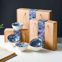 Petit coffret cadeau bleu et blanc de 4.5 pouces, de style japonais, pour riz, nouilles, soupe, ramen, bol en céramique, pour restaurant