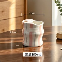 Tasse à café créative en céramique peinte à la main à rayures, avec paille – Meilleure vente