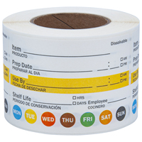 Étiquettes de préparation alimentaire 2"x3", autocollants hebdomadaires à code couleur dissolvables, rouleau de 250 unités pour l'inventaire des cuisines de restaurants et traiteurs