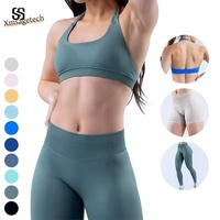 Ensemble de sport pour femmes avec logo personnalisé, soutien-gorge de sport, leggings et shorts, ensemble 3 pièces, haute élasticité, ensembles de fitness pour la salle de sport, ensemble de yoga sans couture pour femmes