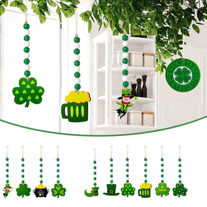 San Patrizio ghirlande di perline di legno decorazioni con perline di trifoglio verde per la decorazione della festa di San Patrizio - Product Image 3