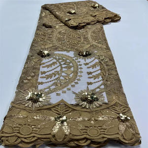 Tissu africain pour robe <span class=keywords><strong>de</strong></span> mariée en dentelle française, nouveau tube <span class=keywords><strong>de</strong></span> perles, film lumineux, broderie 3D - Product Image 3