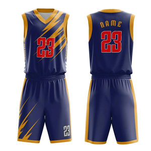 Ensembles d'uniformes de basketball en polyester respirant de qualité supérieure, grandes tailles, couleurs personnalisées, logo imprimé numériquement, shorts élastiques - Product Image 1