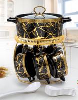 Batterie de Cuisine Céramique Dorée Meilleure Vente, Ensemble de Casseroles et Bols en Céramique pour Soupe