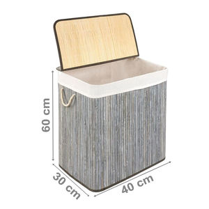 生态巴布100% 竹灰色洗衣篮可折叠洗漱箱，带可拆卸袋和盖编织储物篮 - Product Image 2