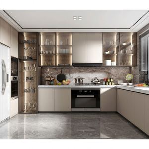 Prix d'usine, armoires de cuisine modernes en contreplaqué laqué de luxe sur mesure, nouveaux styles, ensemble modulaire 2223, îlot de cuisine moderne - Product Image 3