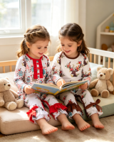 Combinaison personnalisée Puresun pour bébé fille, à volants, en fibre de bambou, rose, imprimé Père Noël, vêtements de nuit pour enfants, combinaison OEM ODM