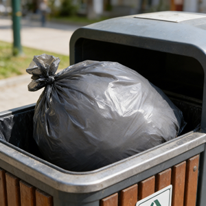 Sacs poubelles noirs biodégradables Kangle en gros pour usage domestique, 55-60 gallons, 1,5 mil, HDPE 39x58 pouces, fond à fermeture étoile, à fond plat - Product Image 2