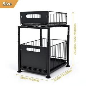 Double Layer <b>Steel</b> Sliding Storage Rack Pullout Organizer <b>Shelf</b> Bathroom Kitchen Cabinet Under Sink Storage Holder - Product Image 6