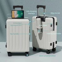 Valise de grande capacité pour femmes et hommes de 22 pouces avec chargeur USB et porte-gobelet