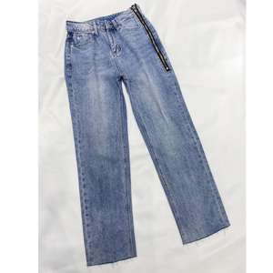 Jeans vintage bleu à fermeture éclair latérale 2025, jeans en denim <span class=keywords><strong>coupe</strong></span> droite, taille basse, <span class=keywords><strong>coupe</strong></span> <span class=keywords><strong>bootcut</strong></span>, jeans pour femmes - Product Image 2