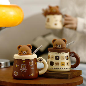 Taza de Dibujos Animados de Osito, Taza de Café, Té y Agua de Alta Gama con Tapa y Cuchara, Linda Taza para Parejas, Resistente a Altas Temperaturas, Estilo Instagram - Product Image 3