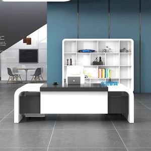 Escritorio Ejecutivo Moderno Blanco con Estante, Muebles de Oficina para Gerente/CEO, Estación de Trabajo - Product Image 1