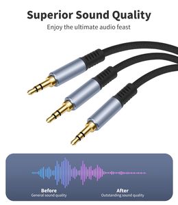 Câble répartiteur stéréo TRS 3,5 mm 1/8'' <span class=keywords><strong>avec</strong></span> gaine tressée, longueurs 1M, 2M, 3M, mâle vers double mâle, câble audio en Y pour haut-parleur - Product Image 4