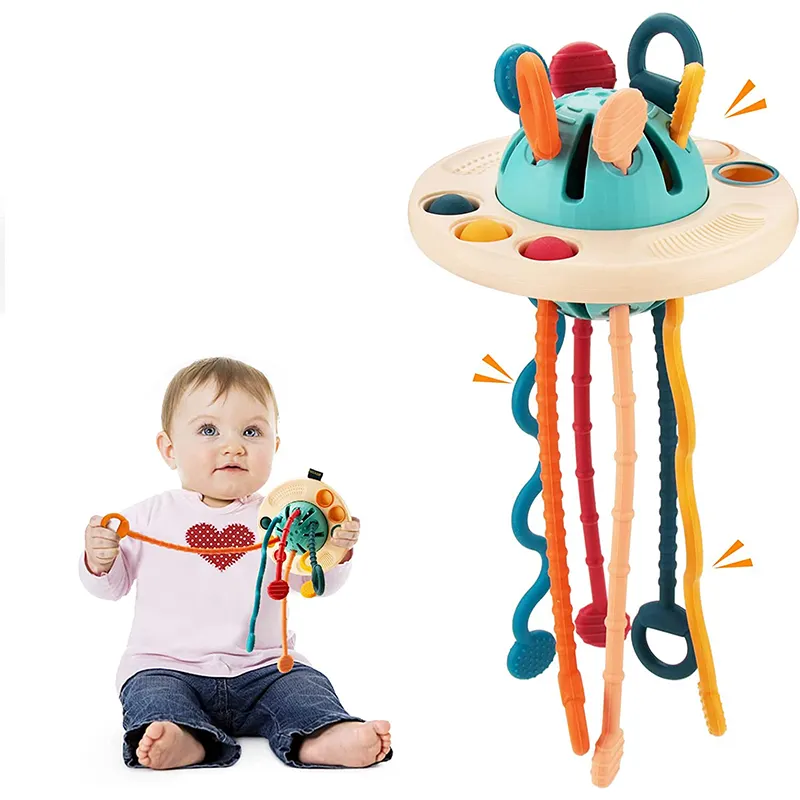 Toddler Fun Sensory Development Toys Silicone Finger Music DevelopHand Pulling Movement Educational Soft Rattle Toy