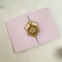 Ensemble d'invitations de mariage en velours rose personnalisées Glamours avec étiquette en acrylique dorée et carte d'invitation en feuille d'or, invitation de mariage moderne et luxueuse