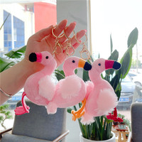 Porte-clés Flamant Rose en Peluche en Gros, Pendentif Animal Doux, Breloque Flamant Rose en Peluche, Anneau de Clés