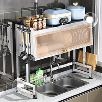 Étagère de rangement pour évier de cuisine, en acier inoxydable, égouttoir multifonctionnel, étagère de rangement pour vaisselle sur plan de travail, anti-poussière pour la maison