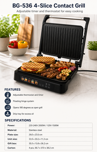 Anbolife 2026 Usine OEM ODM Gril de contact 4 tranches avec système de charnière flottante à ajustement automatique pour plaque de cuisson BBQ - Product Image 2
