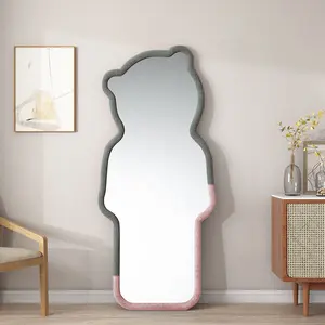 Espejo de pie de pared de forma ondulada grande decorativo irregular espejo de piso de cuerpo completo