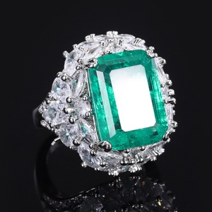 Premium Elegant Eco-friendly Copper 12*16/10*10mm Green Zirconia Rings 3PCS Set Women's Zircon Jewelry Sets for Daily Wear - Product Image 4