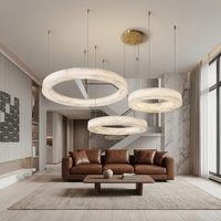 Lustre LED personnalisé OEM, homologué CE, en cuivre, à anneau rond, pour la maison, la salle à manger, l'îlot de cuisine, le hall d'entrée, décoration lumineuse