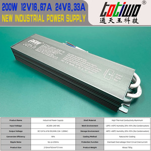 ไดรเวอร์ SMPS แบบสลิมบางเฉียบ 12V 16.67A 200W 24V 8.33A 200W แหล่งจ่ายไฟกันน้ำสำหรับไฟ LED Strip ระดับกันน้ำ IP67 - Product Image 3